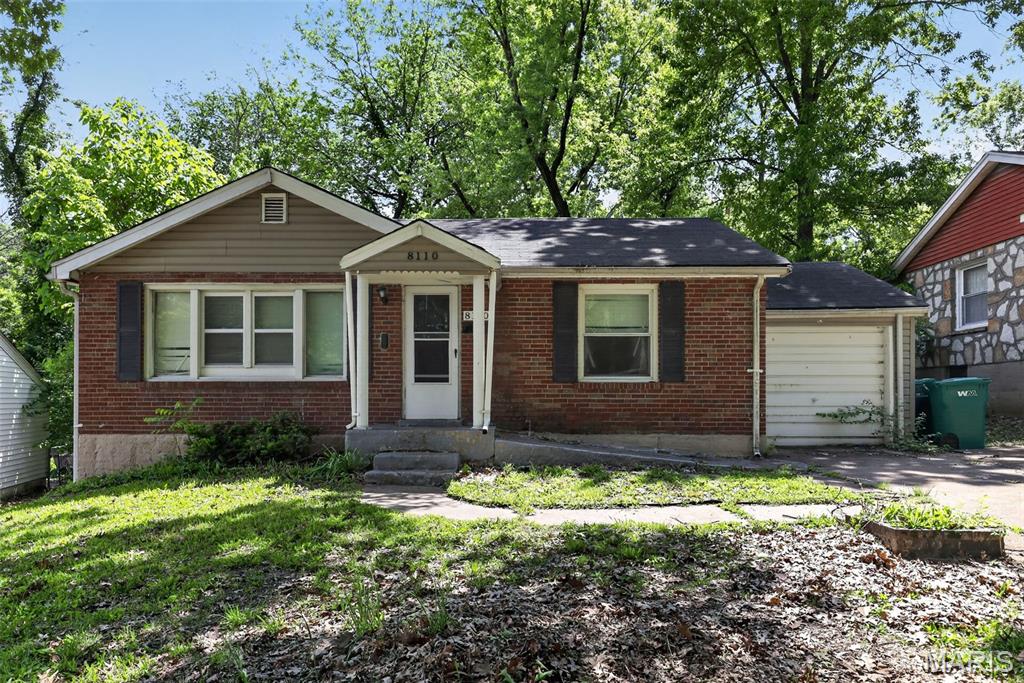 Discover this charming 1948 brick bungalow located in the heart of Hanley Hills. This well-maintained 2-bedroom, 1-bathroom home offers 850 sq. ft. of efficient living space, featuring classic arched entryways and original hardwood floors that flow through the living and dining areas. The kitchen provides a functional workspace with durable flooring and plenty of potential for personalization.

The property includes a full basement, perfect for additional storage, a workshop, or future finishing. Enjoy the convenience of an attached 1-car garage and off-street parking. Outside, the level backyard offers a great space for gardening, entertaining, or outdoor activities. Situated on a quiet residential street within the Normandy Schools Collaborative, this home provides easy access to local parks, shopping, and major highways for a quick commute. Whether you are a first-time buyer or looking for a solid investment opportunity, this Hanley Hills gem is ready for your finishing touches!