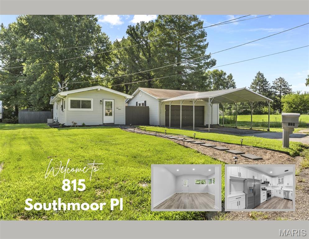 Move-in ready, beautifully updated, and packed with the extras buyers are looking for! Welcome to 815 Southmoor Place, a 3-bedroom, 2-bath ranch offering an inviting open floor plan with a touch of mid-century modern style throughout.

The updated kitchen features 42-inch cabinetry, gorgeous quartz countertops, brand-new stainless-steel appliances, updated fixtures, and plenty of workspace for everyday living and entertaining. Just beyond the kitchen and living area, a versatile bonus room provides the perfect flex space for a dining area, home office, gaming space, or whatever fits your lifestyle.

Both bathrooms have been refreshed with new vanities, lighting, mirrors, and toilets. Fresh paint, updated lighting, and luxury vinyl plank flooring throughout add to the home's clean, modern feel. The bedrooms also offer additional storage to help keep everyday life organized.

The sunroom is sure to become a favorite gathering space, overlooking the fenced backyard and offering direct access to the large deck. Whether you're entertaining, relaxing, or enjoying your morning coffee, the outdoor space gives you plenty of room to spread out.

And then there's the parking! The oversized detached garage offers more than 575 square feet of space, while additional parking along the side of the home and a carport provide room for multiple vehicles, recreational toys, or even a boat or trailer.

Conveniently located in the heart of Godfrey with easy access to shopping, dining, entertainment, and everyday amenities, this home brings together style, functionality, and the extra space you've been looking for. Seller to pass occupancy. Buyer to verify all MLS details. 

Come see all that 815 Southmoor Place has to offer—this one is ready to welcome you home!