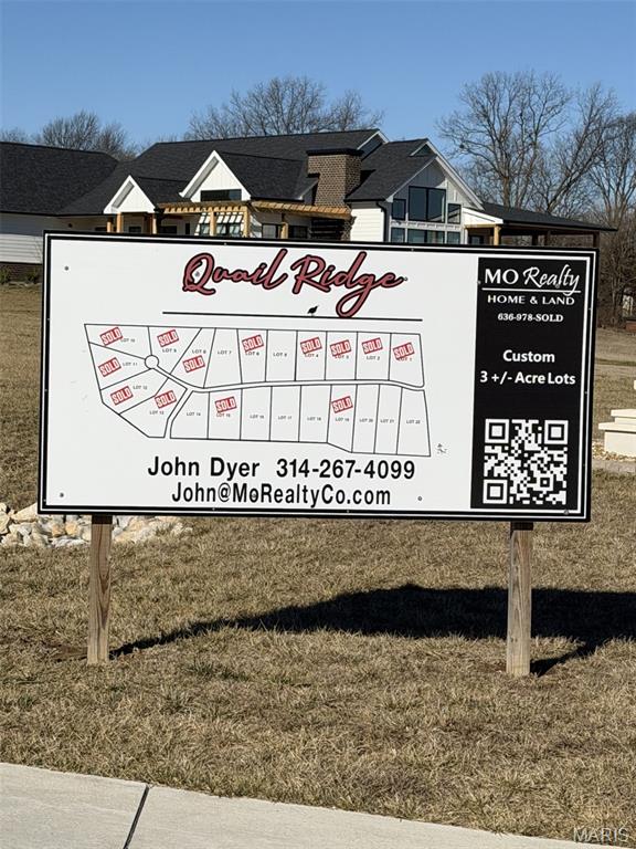 Build your Next Home on one of these Beautiful 3+/- acre lots, located just minutes away from St. Paul, MO off Freymuth Rd in the newly developed Quail Ridge Subdivision! These gently rolling lots, which overlook Agricultural fields, feature Electric & Fiber Internet, and they allow you to bring your own Builder. Just 4.5 miles away from I-70 at Lake Saint Louis, this development makes for an easy commute. Come take a look before these lots are all gone! Additional Rooms: In Platted Subdv.