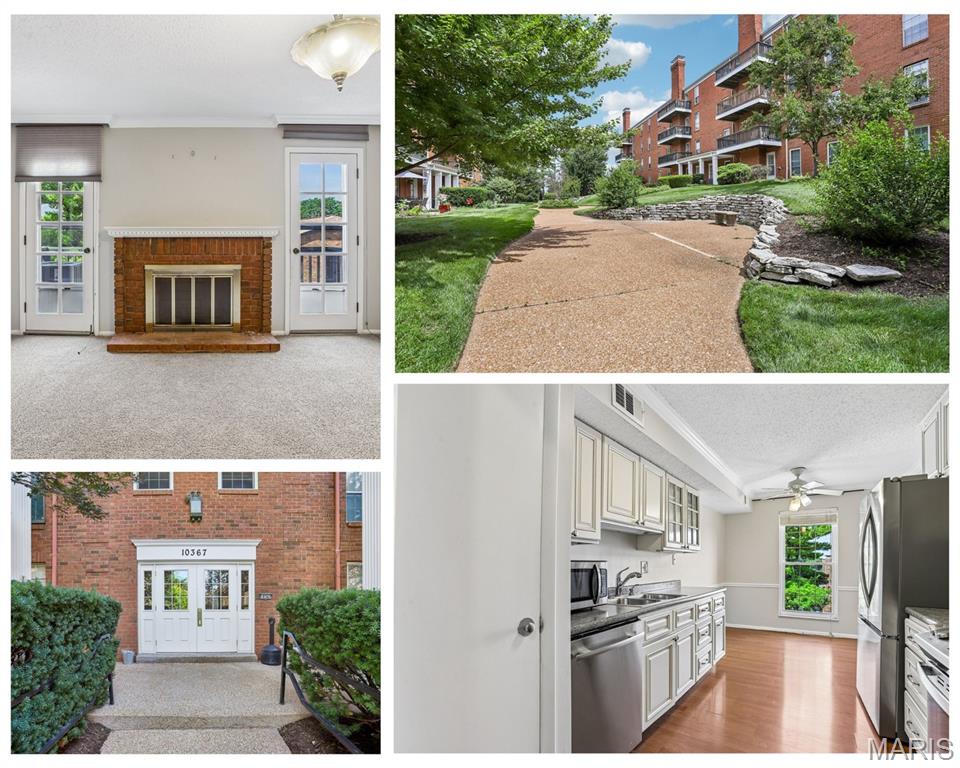 Welcome to Manor at Oxford Hill, this large 1 bedroom condo with has courtyard-facing exposure. Renovated kitchen with newer appliances, plus replaced windows for natural light and efficiency. Fresh paint and new carpet installed throughout (2026). Spacious primary bedroom with walk-in closet and additional storage closet. Open dining/living room combo with wood-burning fireplace and private balcony. Secured elevator building with basement-level assigned garage parking (1 space). HOA includes pool, clubhouse, water, sewer, trash and snow removal, plus grounds and landscaping maintenance. Located 0.4 mi to the JCC, 1 mi to Schnucks, approximately 2 mi to Stacy Park, and about 6 mi to Lambert International Airport, with convenient access to Olive Blvd, N Lindbergh Blvd, and I-270. Includes 3D walkthrough tour.