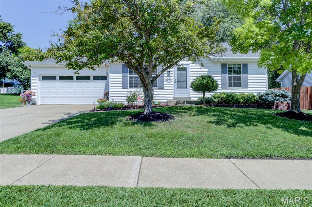Looking for an affordable home with a 2-car garage in a fantastic central O'Fallon neighborhood? Your search ends here!
This charming vinyl-sided home is move-in ready with a freshly painted interior and exterior, plus brand-new carpeting in the bedrooms.  Step inside to discover beautiful wood flooring in the living room, vaulted ceilings, and an open-concept layout that creates a bright and spacious feel.  The kitchen overlooks the great room, making it perfect for everyday living and entertaining.  The primary suite features a spacious closet and a private full bath.  The kitchen offers stainless steel appliances, updated countertops, freshly painted cabinets, and a new sliding glass door leading to a generous 22' x 11' enclosed porch—an ideal space to relax or entertain year-round.  An open staircase leads to the finished lower level, where you'll find a freshly painted recreation room, a private office or flex space (with a closet), and a convenient half bath.  Outside, the fenced backyard provides plenty of room for pets, play, or gardening, and the seller has poured a new concrete BBQ pad between the enclosed patio and the shed.  Located just minutes from shopping, dining, parks, and major commuter routes, this home is also served by the highly regarded Fort Zumwalt School District (FZ West).  Don't miss your opportunity to own this well-maintained, move-in-ready home at an affordable price—schedule your showing today!