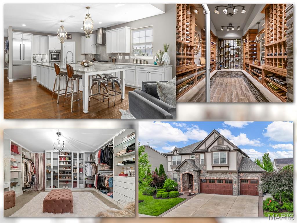 One-of-a-kind luxury meets refined comfort in this stunning 1.5-story Modern Tudor estate with over 5,600 sq ft of impeccably finished living space. Privately situated on a tree-lined lot with lush landscaping and irrigation. Inside, a soaring great room with wood-beamed ceilings and a floor-to-ceiling stone fireplace sets the tone. The chef’s kitchen impresses with Thermador appliances, a massive granite island, crumb catchers, pantry, planning desk, and custom cabinetry. The main-floor primary suite is a serene retreat featuring a spa-sized multi-spray shower, double vanities and a spacious walk-in closet.

Upstairs, one of the bedrooms has been transformed into a California-style dressing room, while a massive secondary living area includes a hidden fitness space tucked behind a built-in bookcase. A third living area awaits in the finished walkout lower level with a custom theater room, 600-bottle climate-controlled wine cellar, stone-accented bar, rec room, 5th bedroom, and full bath. Outdoor features include a screened-in porch, dual patios, fire pit, private hot tub deck, and full outdoor kitchen with built-in grill and fridge.

Just minutes from Cottleville’s parks, restaurants, live music, and year-round events.

Includes 3-car garage, full security system, and designer furnishings and decor available.

This home isn’t just a place to live—it’s a statement. Designed to impress, built to entertain, and ready for someone who expects nothing short of exceptional.