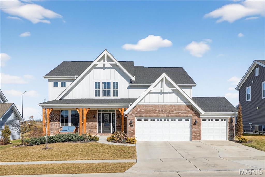 Spacious and thoughtfully designed, this 4 bed, 3.5 bath home offers 3,070 sq ft and an innovative five-level layout that delivers both style and functionality. The upper levels feature three bedrooms and three full baths, providing comfortable accommodations and privacy for family and guests. At the center of the home, the dramatic two-story family room creates a bright, open gathering space filled with natural light. The private owner’s suite occupies its own dedicated level, offering a peaceful retreat complete with a large bath featuring split vanities and a generous walk-in closet. Recent updates enhance both style and function, including new luxury vinyl plank flooring and baseboards throughout the main floor, updated kitchen counters and backsplash, upgraded faucets, enhanced lighting and fixtures, and upgraded door hardware throughout. The versatile recreation room offers flexible living options and can easily serve as a guest suite, home office, or additional living area. Outdoor improvements include a stamped concrete patio, extended driveway, black aluminum fence, and a tree-lined backyard that adds privacy and appeal. The neighborhood further elevates the lifestyle with resort-style amenities such as pickleball and bocce courts, a community pool and clubhouse, and planned walking trails for future outdoor enjoyment.