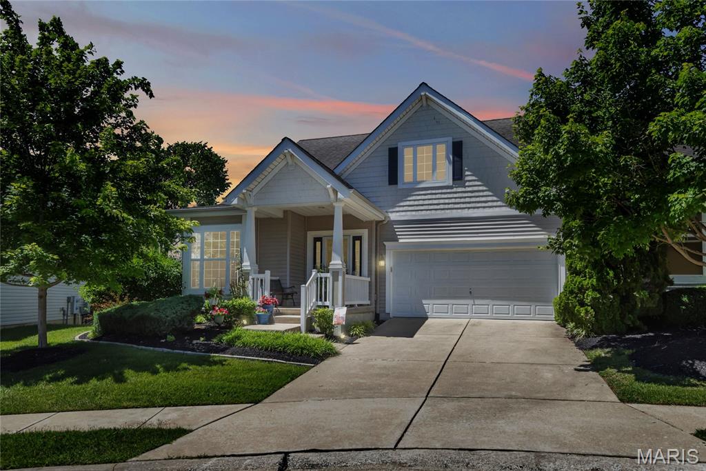 Prepare to be captivated by this inviting, bright, & well loved villa in desirable Cottleville! Beautiful lot is maintained by HOA. Quality details, built by Greater Missouri Builders! SPACIOUS ROOMS- over 1700 sq ft on main plus additional 900+sq ft living space in the look-out lower level. Stroll from your Breakfast Room to the 14x11 Screened Porch. Bay Window offers view of a private patio and view of trees. Additional Bay Window is found in the 17x12 primary bedroom suite which sports a huge walk-in closet. Luxury bath features dual sinks, linen closet, separate shower and corner soaking tub. Kitchen offers upgraded, staggered & crowned wood cabinets, lots of counterspace, pantry, and newer stainless refrigerator. Corner fireplace adds ambiance to the 26x17 Living/Dining area. Second bedroom is 13x12, third bedroom is 13x14. Three full baths. Lots of storage!  Main floor laundry has newer washer & dryer which will remain in the home. HSA One Year Warranty offered to buyer.  Friendly community is convenient to Cottle Village, Frankie Martin's Garden, and all the amenities & charm of historic Cottleville, Hwy K and MidRivers Mall Drive. This is the villa and low maintenance lifestyle of your dreams! Welcome home! Offers will be presented to seller upon submission.