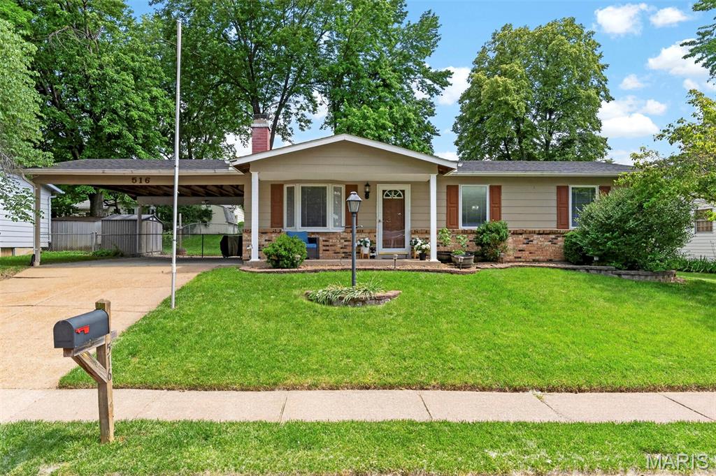 Tucked away on a charming street, 516 Crestview Lane welcomes you with tidy landscaping and inviting curb appeal. A convenient 2-car carport provides covered parking and an added bonus is the roof is only 6 years old! Step inside to find a comfortable living room that flows seamlessly into the eat-in kitchen, creating an easy and functional layout. Down the hall, you’ll find a full bathroom and three bedrooms, including the primary bed with its own conveniently located half bath. The Seller is offering a $1,500 to go towards carpet replacement in the bedrooms. The beautifully updated eat-in kitchen features quartz countertops, some stainless steel appliances, and a large pantry space. Head downstairs to the spacious finished basement, complete with a cozy wood-burning fireplace that makes the perfect gathering spot during the colder months. The basement also offers extra unfinished storage space in the laundry area and a workspace area, along with a bonus room that provides endless possibilities for a workout room, home office, hobby space, or guest area. Out back, the oversized fully fenced yard is built for entertaining, featuring a large patio area and plenty of room to relax, play, or host gatherings year round. Schedule a showing today, this is one you have to see in person!