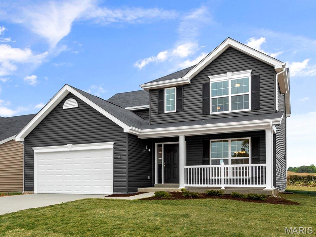 New McBride Homes Royal II 2-story 4BR 2.5BA will be move in ready this fall! 6ft windows & wood laminate flooring on main floor! Open floorplan offers a luxury kitchen w/center island & breakfast bar, Landen Flagstone 42” tall cabinets, quartz countertops, walk in pantry, & stainless steel GE appliances. Large breakfast room w/sliding glass doors to backyard & spacious family room w/window wall. Dining room, powder room & laundry complete the main level. Spindled staircase to 2nd floor. Upstairs the primary suite w/ large walkin closet & luxury bath w/double bowl vanity, tub w/window, enclosed toilet & 5’ walkin shower. 3 additional bedrooms & full hall bath add convenience. The LL includes ¾ bath rough-in for future finish. Boone Ridge is the perfect blend of suburban convenience and small-town charm with 64 homesites just minutes from local dining and entertainment. Enjoy peace of mind with McBride Homes’ 10 year builders warranty & incredible customer service! Similar photos shown.
