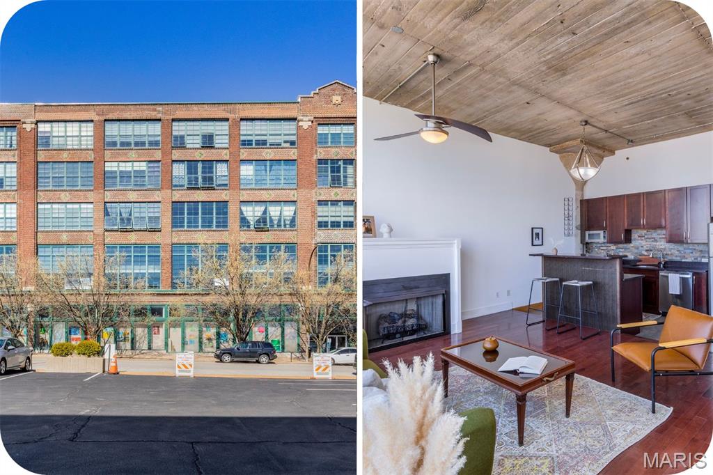 The unit can come furnished if you wish!!**Welcome to the Westgate Condos located in the historic Haas Building...built in 1923! This 2 bedroom/1 bath unit sits on the 4th floor overlooking STL city! You'll love living here, no need to pay to park for games when you're walking distance to City SC, Schlafly Tap Room & so much more that midtown has to offer! This condo is true loft-style living with concrete floors tall ceilings and a whole wall of windows in the living room. Two private bedrooms, a full bath, large primary closet & in-unit laundry fill one side of the unit. The other side is an open kitchen & living room layout. The kitchen features SS appliances, granite countertops & a kitchen island. The living room is filled with natural light & a gas fireplace-- such a cool vibe! Head up the elevator for all this community has to offer -- a community clubhouse room with a lounge area, kitchen, etc. that opens up to the amazing ROOFTOP POOL with city views! Such a great place to relax during the day or hang out at night and see the city energy! The unit includes an assigned basement parking spot with garage door opener for easy parking. Live here and enjoy everything the city has to offer with a pool & easy living!