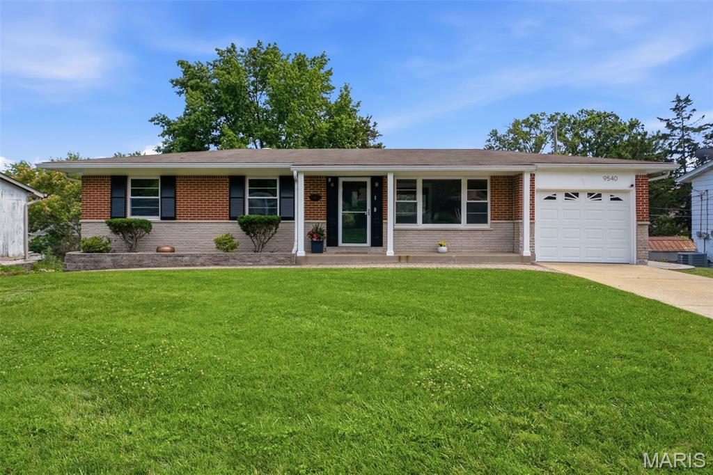 Location, Location, Location and Lindbergh Schools, what more could you want.. oh wait a 4 bedroom 2 .5 bath house with an awesome backyard  and fire pit area. Say no more- we've got you covered. Welcome to 9540 Caravan ranch house with hardwood floors throughout the main floor living room and bedrooms. Three bedrooms are  located on the main floor with a full bath in the hall and 1/2 bath located off the primary bedroom. This home has an eat in kitchen, main- floor designated laundry room and a 1 car garage. The finished basement is really where the magic happens. Nicely finished basement with wet bar, wine fridge and rec room/ family room area and beautifully finished full bathroom. Large bedroom with egress window.  Did I mention the backyard... fully equipped with outdoor entertaining space with high-end Cal Flame grill all-in-one, granite countertops, dusk-to-dawn lighting, built-in seating, lanai, and gas fire pit. Very clean and well taken care of home, don't let this one pass you by.