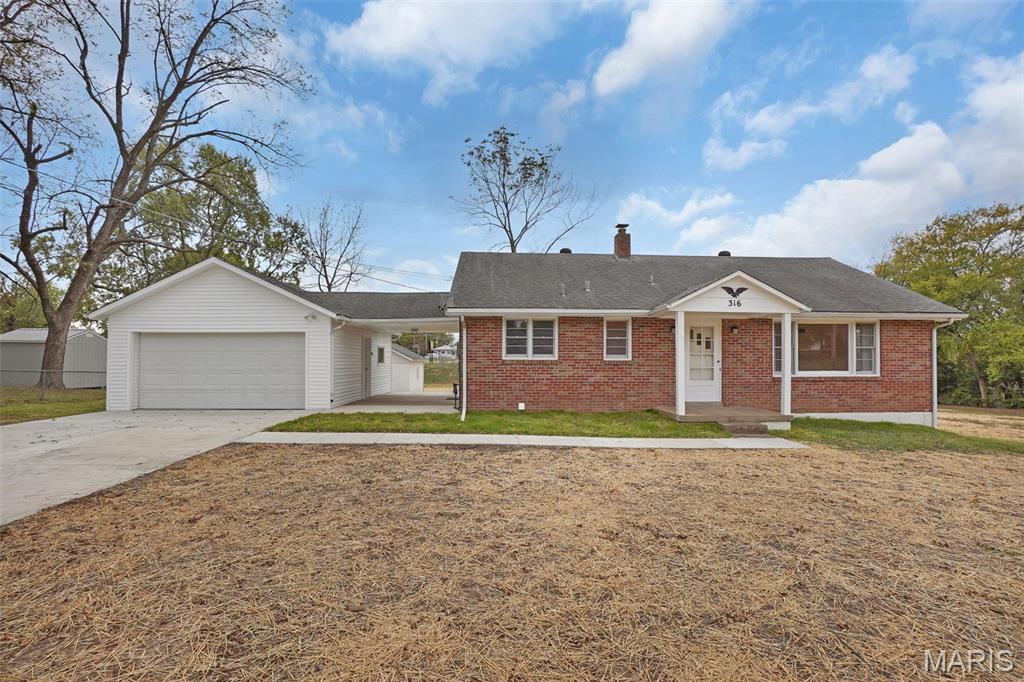 Beautifully updated full-brick 3-bedroom, 1 bath home on nearly 1.4 acres in the heart of Maryland Heights! This move-in ready home is close to all the major highways and in the Pattonville School District. Inside enjoy the new imitation hardwood floors, fresh carpet, refinished original hardwood, new cabinets, countertops, appliances and more! The spacious master bedroom offers two closets, and large windows fill the home with natural light. A newly paved driveway leads to a 2-car garage, with a large shed behind it for extra storage.  The basement offers additional living space and opens to a private, expansive backyard. Prior inspection available upon request.