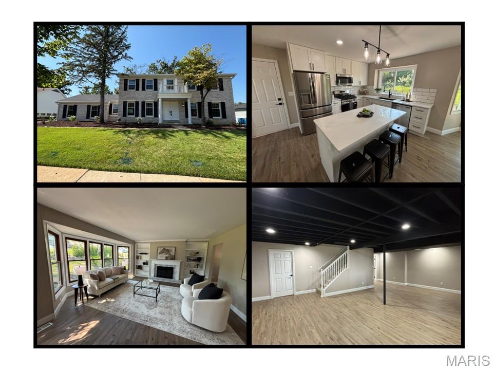 Showings start 9/24. You DO NOT want to miss out on this stunning Chesterfield home! 1917 Dovercliff Ct offers 3,302 square feet of living area, four bedrooms, four bathrooms, and a FINISHED LOWER LEVEL. The kitchen is unbelievable! Quartz countertops, soft-close cabinets, ceramic backsplash, Blanco sink, and stainless-steel appliances. The fridge stays! The family room includes a wood burning fireplace and bar area. The main level also contains a formal dining room, living room, powder room, and main floor laundry. Upstairs there are four bedrooms and two full bathrooms. The generous sized primary bedroom provides a walk-in closet and an ensuite bathroom. The bathrooms contain ceramic tile shower surrounds with modern matte black shower fixtures. The finished lower level adds valuable living space and a convenient full bathroom. The entire home boasts beautiful new LVP flooring, upgraded baseboards, and modern matte black light fixtures and door hardware. Keep your cars dry in the attached two car rear entry garage. The backyard is freshly landscaped and the patio is perfect for your morning coffee. The classic brick exterior adds to the stunning curb appeal. Additional upgrades include a 200 amp electric panel. Ideally located just minutes from Target, HomeGoods, shopping, dining, and everyday conveniences. 1917 Dovercliff Ct combines luxury, style, and an unbeatable location. Schedule your private showing today and experience everything this exceptional home has to offer.