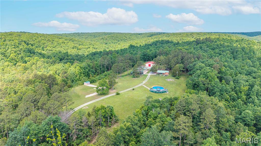 Discover this exceptional 81 +/- acre property in Iron County, Missouri, offering stunning Ozark Mountain views, quality improvements, and endless recreational opportunities. Perched atop a scenic ridge, the property features a beautiful mix of open ground and mature timber, providing both privacy and functionality. Approximately 2 acres of open field in the valley create an ideal food plot location for deer and turkey, making this a great property for wildlife enthusiasts. Whether you're looking for a full-time residence, hunting retreat, family compound, or weekend getaway, this property offers the versatility to fit a variety of needs.

The centerpiece of the property is a beautifully finished 40'x60' barndominium featuring 2 bedrooms, 1.5 baths, and an open-concept layout. Tall ceilings and a floor-to-ceiling stone wood-burning fireplace create a warm and inviting atmosphere, while the custom kitchen offers solid-surface countertops, custom cabinetry, a large island, and a propane cooktop. Additional features include central heat and air, an oversized glass-block shower, custom closets, and a cedar-lined closet. The covered front porch and wrap-around side porch with sunsetter shade provide the perfect place to relax and enjoy the surrounding views.

A furnished 3 bedroom, 1 bath cabin provides additional space for family and guests or the potential for Airbnb and short-term rental income. Featuring a wood-burning stove, its own septic system, and a covered front porch overlooking a beautiful herb garden, the cabin adds both charm and flexibility to the property.

Additional improvements include a 40'x60' pole barn with electric, water, concrete flooring, dual sliding doors for drive-through access, built-in cabinets, and workbenches. A 25'x12' enclosed wood shed with concrete floor and electric service offers excellent storage, while the 30-foot round above-ground pool with surrounding deck provides a great place to cool off during the summer months.

Located in one of Missouri's premier outdoor recreation areas, you'll be just minutes from the Black River, Ozark Trail, Elephant Rocks State Park, and Johnson's Shut-Ins State Park. This property is conveniently located less than two hours from St. Louis. Properties offering this combination of acreage, views, improvements, rental potential, and access to some of Missouri's best outdoor recreation are hard to find.