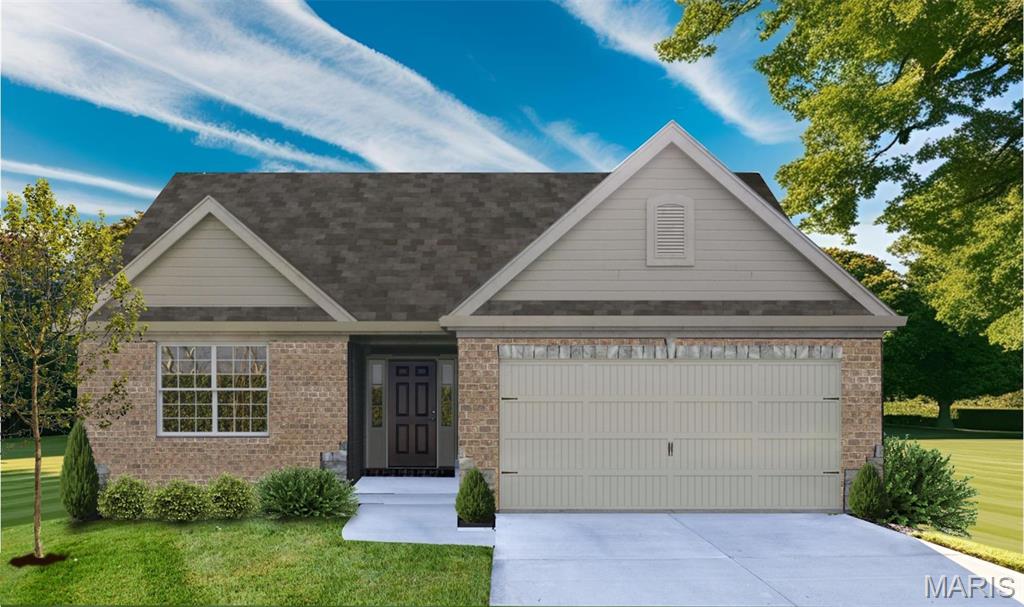 NEW CONSTRUCTION!  Low maintenance, free standing, luxury villa in a highly desirable Dardenne Prairie location.  This stunning home has todays most desired features and finishes and is quality built by Bridgewater Communities, your villa experts.  The curb appeal captures timeless elegance with brick, stone detail, architectural shingles, carriage style garage doors, landscaping, full sod, lawn irrigation and a 12x12 covered composite deck. The interior is open, on-trend and spacious with 1,600 sq feet on the main level and an additional 850 sq feet in the finished lower level.  Features include 9 foot ceilings with vaults in the Great Room-Kitchen-Dining area-Entry, 2 bedrooms plus a Study, 3 bathrooms, luxury vinyl plank flooring, metal spindles at the open stairs to the lower level, deluxe Kitchen, large island with seating bar, island pendant lights, Quartz countertops, tile backsplash, soft close cabinetry, stainless steel appliances, chimney style range hood, upgraded 42 inch cabinets with crown molding, under cabinet lighting, recessed lighting, gas fireplace, walk in closet in the Primary Suite, dual raised height vanities and marble shower with bench seat in the Primary Bath, main floor laundry, oversized garage (22 ft D) with opener and more.  The finished lower level adds a Family Room, Rec Room, bedroom with egress and full bath.  A monthly fee covers lawn care, irrigation, landscaping, common ground maintenance and snow removal.  Intimate neighborhood, impressive design, incredible location!  This home is under construction and scheduled for a late 2026 completion.
