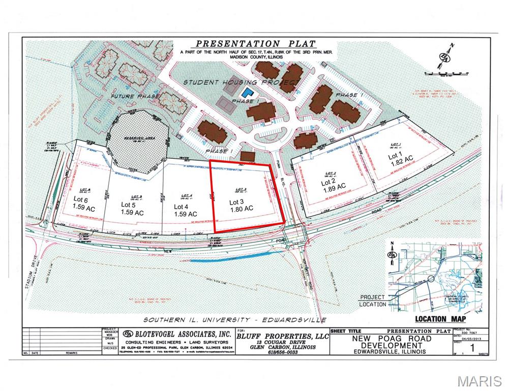 Breathtaking views of the American Bottoms, St. Louis & beyond. Perfect for retail or upscale office. Access to a 4-way lighted intersection. Presentation plat is flexible. Property must be platted prior to closing. Lot number 3 on presentation plat. Adjacent to Enclave West student housing development. Broker owned.