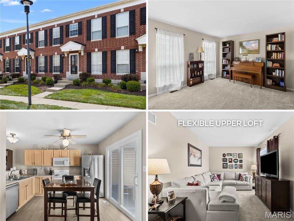 Carefree townhome with open floor plan, FLEXIBLE LOFT, private courtyard and ATTACHED GARAGE, short walk to community PLAYGROUND and outdoor POOL. RELAX every weekend - exterior chores are provided by association. Traditional RED BRICK English architecture, manicured landscaping and covered entry. Bright living room with pass-thru bar to kitchen - great for entertaining. Practical L-shaped kitchen layout with wood cabinets, corner storage, electric range, microwave hood, dishwasher, refrigerator stays, pantry, plus sliding doors to SECLUDED PATIO area with synthetic grass. Upstairs multi-purpose bonus room for your lifestyle. Spacious PRIMARY SUITE with WALK-IN CLOSET, laminate flooring and tub/shower combo. Second bedroom utilizes hall bath with another tub/shower combo. Downstairs laundry area, washer and dryer stay, rough-in for future bath, plus GENEROUS STORAGE. Rear-entry garage with additional parking pad and enclosed patio area with vinyl privacy gate. ULTRA-CONVENIENT location near Hwy 70 with most daily errands within a mile. Single-family PUD property eligible for FHA and VA financing!