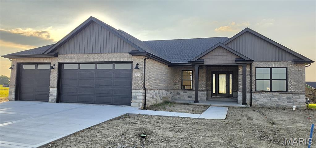 Penn Builders New Construction, located minutes from "I" Hwy access on @ 1/4 acre lot. Preliminary Specs/Subject to Changes. 5 Bed/3 Full Bath; Split BR/Open Floor Plan; 9' foundation/8' main level walls with 9' raised tray ceiling in LR; @ 12x12 covered Patio with fan/light; Covered Front Porch with Craftsman style columns; Brick & Stone front. ZIP system sheeting on exterior framed walls; House insulation R-13 walls/R45 blown fiberglass in ceiling; Certainteed Landmark architectural shingles; Quaker Manchester low-e, tilt-wash, single-hung windows; Farmhouse style interior trim; upgraded RigidCore LVP flooring throughout main area, plus Laundry & Hall Bath. Kitchen includes: Quartz c-tops/tiled backsplash; stainless steel appliances~ 5-burner gas range/oven, dishwasher & microwave; @8'x3' island with counter seating; Walk-In Pantry. Homecrest Arbor cabinets in Kitchen & Baths with soft close dovetail drawers/soft close cabinet doors; Upgraded Delta faucets with lever handles throughout the home. Cultured marble countertops in Baths. Double sinks; linen cabinet; clerestory window; water closet with pocket door; large tiled shower with showerhead & rain can; and premium shower door with towel bar in Primary Bath. Window & linen cabinet in full hall Bath. Fireplace with Shiplap face to ceiling in LR, flanked by custom wood shelving on both sides.  Basement has FR, 2 BRs with egress & walk-in closets, a FULL Bath & 2 unfinished storage areas. Drop Zone inside garage entry. Main floor Laundry with electrical outlets; dryer vent & water hookups. Finished/insulated (R11 walls/R19 ceiling) Garage with belt driven WiFi openers, keypad & water spigot + 2 exterior water spigots. Hi-Eff HVAC; 50-gal commercial grade water heater; plumbed for water softener. Yard will be Sodded with Buried downspouts & front landscaping; 200 amp electric; Southwestern Electric for electricity/Ameren for natural gas.  More photos coming soon.  1 year builder warranty. C&Rs avail at: https://www.rlpdevelopment.com/subdivision/homes-of-liberty-place