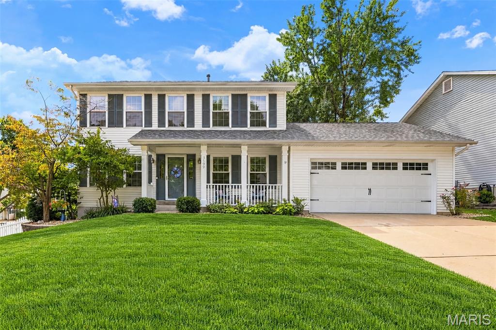 Welcome to this beautifully updated 4-bedroom, 2-full-bath and 2-half-bath home situated on a nicely landscaped corner lot. A charming front porch invites you inside, where updated luxury vinyl plank flooring throughout the main level creates a fresh, cohesive look. The kitchen features granite countertops, refrigerator is included. Upstairs, you’ll find four bedrooms and two full bathrooms. The partially finished lower level offers additional living and entertaining space, along with a half bathroom. Outside, enjoy relaxing or entertaining on the deck overlooking the white vinyl-fenced yard. Additional highlights include a 2-car garage, replacement windows installed in 2021, a roof replaced in 2020, and main-level LVP flooring updated in 2025. The washer, dryer, kitchen refrigerator, and garage refrigerator all remain with the home, and a Choice Home Warranty is included for added peace of mind. Conveniently located near shopping, elementary school, and major highways, this well-maintained home combines thoughtful updates, generous living space, and a convenient location!