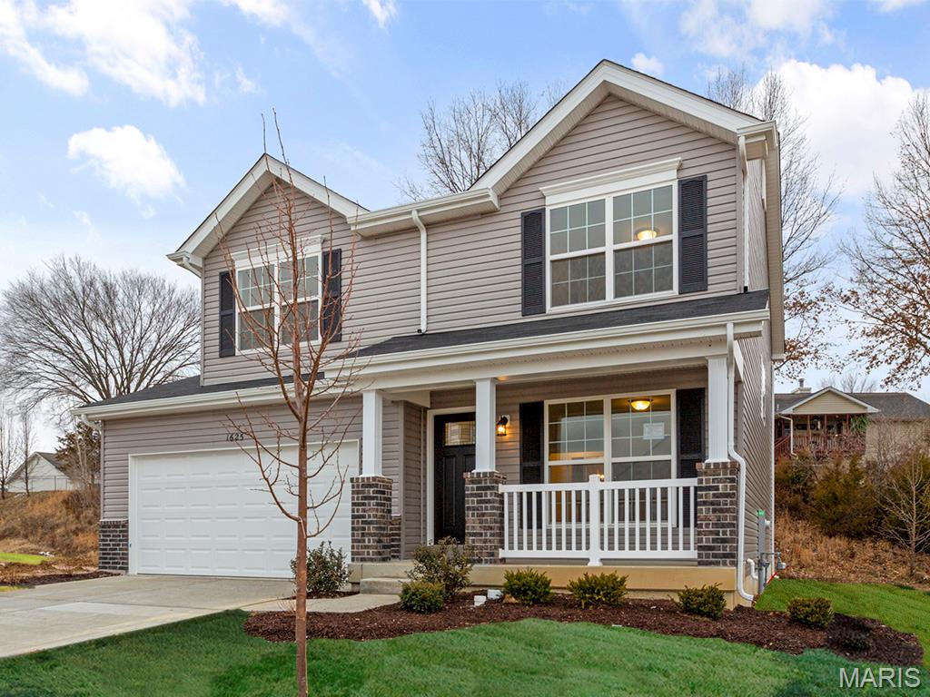 New McBride Homes Sterling 4BR 2.5BA will be ready this spring! Great for gatherings, the extended option main floor has wood laminate flooring & 6’ windows. Off the foyer, you’ll find a living room or home office space that leads into a family room with ceiling fan, kitchen, & powder room. The kitchen has a center island w/extended top, quartz countertops, Landen Burlap 42” cabinets, walkin pantry, & stainless GE appliances. The dining area has a sliding glass door to the backyard. Upstairs you’ll find the primary suite w/a walkin closet, private bath w/double sinks & linen closet. 3 extra bedrooms, full bath & laundry area add convenience. Extras include 6 panel white interior doors, upgraded fixtures & ¾ bath rough-in at LL. Located in House Springs, this community features 263 homesites off Bear Creek Road, just east of Gravois Road & Carol Park Road. Enjoy peace of mind with McBride Homes’ 10-year builders warranty & incredible customer service! Similar photos shown.