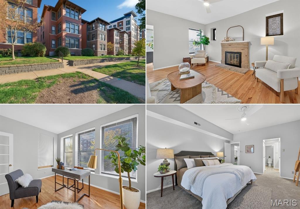 Step inside this beautifully updated 2-bedroom, 2-bath condo and discover 1,822 sq. ft. of bright, stylish space in one of St. Louis’s most walkable neighborhoods.

A sun-filled, open floor plan greets you with soaring ceilings, expansive windows, gleaming hardwoods, and a cozy fireplace—the perfect backdrop for both lively gatherings and everyday downtime. The entire home has been refreshed with new paint, new carpet, refinished floors, and updated ceiling fans, creating a crisp and inviting feel throughout.

Just off the living room, a dedicated office with three oversized windows offers the ideal work-from-home or study space. The two generously sized bedrooms each have convenient access to back-to-back full baths, and one features a double closet for extra storage.

The formal dining room shines with crown molding and abundant natural light, flowing seamlessly into a cheerful kitchen with a breakfast bar. Step outside to your private deck, an easy extension of your living space and a quiet spot for morning coffee or evening unwinding.

Additional perks include in-unit laundry and an assigned parking space in a secure lot—everyday conveniences that make city living effortless.

Located in the historic DeBaliviere Place neighborhood, you’re just steps from Forest Park, the MetroLink, restaurants, cafes, and local shopping.

This condo offers the perfect blend of charm, convenience, and space—an ideal home base for anyone who wants to enjoy the very best of urban St. Louis living.

Property qualifies for the Live Near Your Work program for BJC and Wash U employees, offering a forgivable loan towards the down payment or closing costs up to $12,500. For more info, please click the "Offer URL" link below.