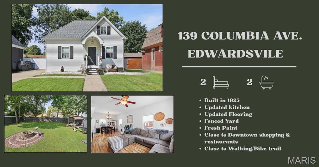 Welcome to this charming 2-bedroom, 2-bathroom home conveniently located near the shops, restaurants, and activities of downtown Edwardsville! Built in 1925, this home blends classic character with thoughtful updates for comfortable everyday living. The main level features new luxury vinyl plank flooring installed in 2026 and fresh paint, creating a cohesive feel throughout. The updated kitchen offers granite countertops, refreshed cabinetry with convenient pull-out shelves, and upper and lower cabinet lighting. A new refrigerator, installed in 2026, adds another modern touch. There is even a convenient main floor washer/dryer included. The primary bedroom is on the main floor conveniently located by a full bath, while the second bedroom and loft space along with an additional bathroom are on the upper floor offer flexibility for guests, an office, or everyday living. Step outside to the shaded backyard, where a deck provides a relaxing spot to enjoy the fenced outdoor space with a firepit. There is a spacious storage shed for tools, lawn equipment, hobbies and an additional space for gardening needs. Additional highlights include a concrete driveway providing off-street parking and a roof replaced in 2025. New windows and siding were installed on the south side of the home and in the back in 2025. With its convenient location, inviting outdoor space, and numerous updates, this home offers an appealing combination of character, comfort, and convenience just minutes from downtown Edwardsville.
