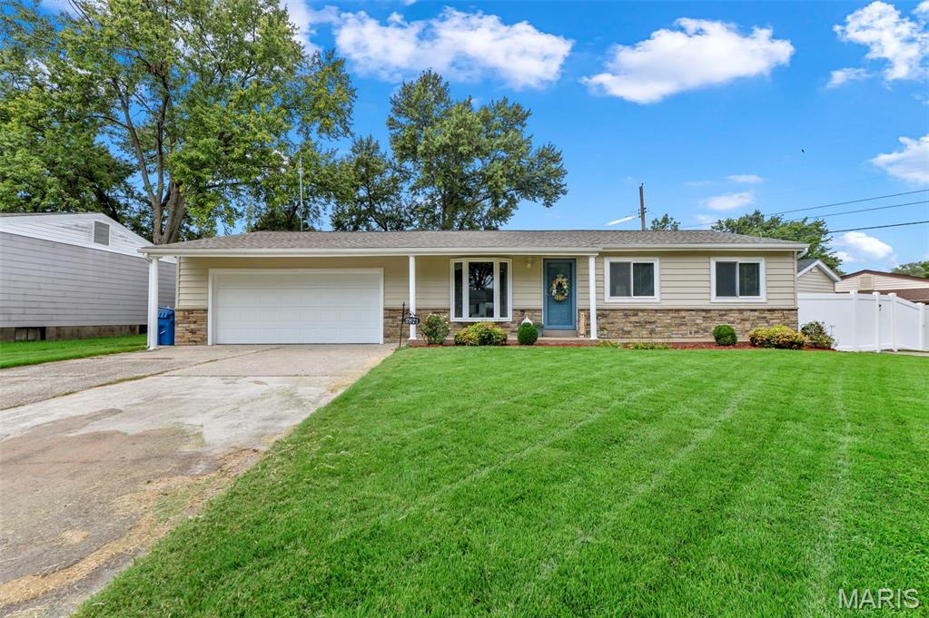 OPENHOUSE: Sunday Sept 13, 1-3PM. Back on market due to no fault of seller! You do not want to miss this beautifully maintained 3-bedroom, 3-bath ranch in Maryland Heights' Brookside Subdivision! From the moment you arrive, you'll appreciate the pride of ownership throughout, with beautiful landscaping, fresh paint and updates that make this home move-in ready. Inside, you'll find a comfortable layout with new flooring throughout much of the home. The kitchen offers beautiful wood cabinetry, plenty of cabinet space and a window overlooking the backyard, bringing in great natural light while you cook or entertain. Need extra space? The partially finished basement features new carpet and offers additional living space along with a bonus room that's perfect for a home office, workout room, hobby space or whatever fits your needs. Step outside and you'll find one of this home's features includes a covered patio plus an above ground pool designed to be enjoyed. The level, fenced yard is landscaped including a water feature for relaxing, hosting friends and family, or enjoying your morning coffee. There is also a separate single driveway with large storage shed two-car oversized garage adds even more convenience. Additional updates include a roof replaced in 2021, HVAC approximately 9 years old and water heater approximately 8 years old. Conveniently located near shopping, dining, parks and major highways, this home offers the perfect combination of updates, outdoor living and everyday functionality. Schedule your showing today