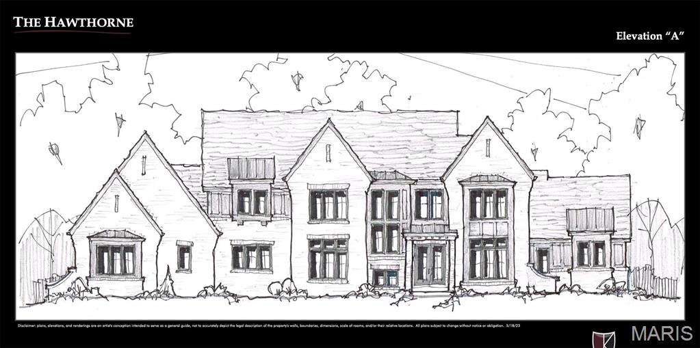 "Build your dream home in Thornhill Estates, one of Town & Country's prime locations. This 1-acre wooded lot offers unparalleled privacy, perfect for outdoor entertainment and room for a future pool. The 5,030 sq.ft. 'Hawthorne' plan, adorned with Modern Farmhouse elements, comprises 4 bedrooms with optional 5th, 4 full baths 2 half baths, study, dining and great rooms, laundry on main and upper level, loft or bonus room, outdoor living room, and 4-car side entry garage. Enjoy luxury features like a Dacor appliance package, Kohler fixtures, exquisite millwork beamed ceiling in great room, wainscot paneling and a smart home package plus so much more. Finished lower level and 2nd floor bonus room options available." This is a to-be-build opportunity. Please do not walk the lot without permission.
