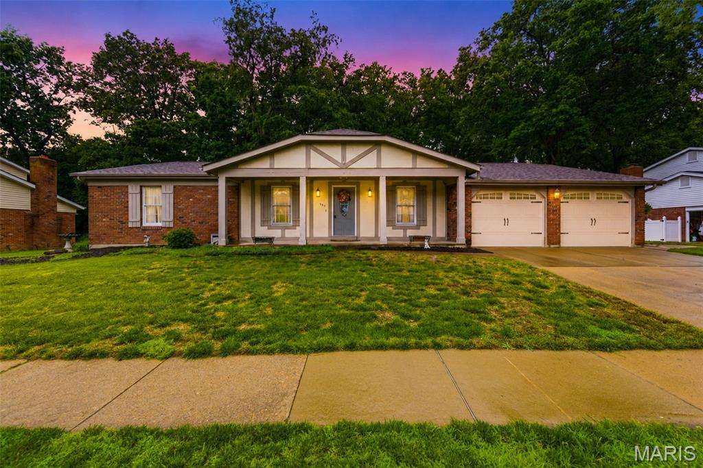 Don't miss this rare opportunity to own a ranch in Dougherty Ridge, a close knit neighborhood known for its annual Easter egg hunt, summer BBQ, Fourth of July Popsicle Parade, and Halloween festivities! This all brick, three bedroom, two bath ranch is super clean and has been lovingly lived in and cared for by the same family for over 50 years. Flanking the entryway from the covered porch you'll find the formal dining room and living room. The family room boasts a soaring vaulted ceiling with timber beams, built in bookcases and a brick, wood burning fireplace. The open kitchen features gleaming hardwoods, ample cabinetry, stainless steel appliances and a window looking out to the backyard and woods. Down the hall are three generously sized bedrooms, two with walk-in closets, and the third boasts a double closet. The wide open lower level offers additional living space with a huge rec room furnished with a pool table. In the basement, you'll also find the laundry area, plenty of storage options and room for expansion. This meticulously maintained all-electric home has 400 AMP service and sits on a 1/4 acre lot with a sprinkler system and backs up to the Phantom Forest Conservation area, a lush park with hiking trails. Close to schools, restaurants and main thoroughfares. Property sold as is. Schedule your showing today!