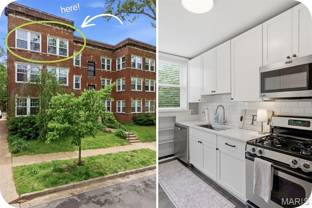 Welcome to 6306 Southwood #3E, tucked right into the storybook charm of the always-adored DeMun neighborhood where everything you love is just a short stroll away. Sitting pretty on the top floor (no upstairs neighbors, thank you very much), this sun-soaked 3-bedroom, 2-bath, nearly 1,500 sqft condo also includes a versatile bonus space ready to become your office, nursery, reading nook, or creative escape.
The kitchen has been thoughtfully updated with quartz countertops, stainless steel appliances, and bright white cabinetry, perfect for everything from slow morning coffees to hosting your next dinner party. Prefer to leave the cooking to the pros? You’re moments from neighborhood staples like Louie, Sasha’s Wine Bar, Seedz Café, Clementine’s Naughty & Nice Creamery, Kaldi’s Coffee, and Barrio.
And let’s talk about a true everyday win: in-building laundry (!!). No hauling baskets across town, no laundromat runs; just easy, convenient access right where you live (future you says thank you). When it’s time to get outside, DeMun Park is just around the corner, and Forest Park consistently ranked among the best urban parks in the country + is practically your backyard. All of this, located in the highly sought-after Clayton School District