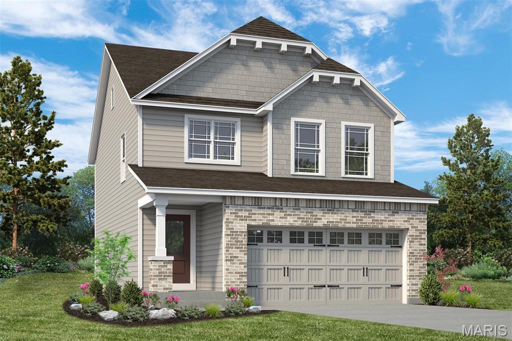 New Construction in an excellent St. Peters location! This 3 BD, 2.5 BA, 1,749 sq ft, 2 story by Fischer and Frichtel, in the desirable Birdie Hills Crossing neighborhood, showcases a popular Dining Room option in addition to convenient second floor laundry, a composite deck and a walkout basement and patio.  The Craftsman exterior is impressive with brick, vinyl siding, shake accent siding, prairie grills in the windows, architectural shingles, carriage style garage door, coach lights, landscape package and full yard sod. Features inc 9 ft ceilings on the main, luxury vinyl plank flooring, custom wall paint color, 42 inch Shaker style cabinets, custom cabinet features, soft close, pull out trash cabinet, roll out shelving, stainless steel appliances, quartz countertops, Karran sink, island with seating bar, tile backsplash, gas range, chimney style range hood, convenient second floor laundry, walk in closets in every bedroom, loft area, raised height double bowl vanity in the Primary Bath, large walk in closet in the Primary Suite, 2 panel doors, 50 gallon water heater, low E windows, rough in bath, zoned damper HVAC system, main floor Powder Room and more.  The garage has added depth.  There is a 14 x 10 composite deck and a 14 x 9 patio at the walkout.  Students will attend Ft Zumwalt schools. Located near the corner of Mexico Rd and Birdie Hills/Salt Lick Rd, there is easy access to Hwy I-70, shopping, restaurants, parks and exceptional recreation including Woodlands Sports Park, City Centre Playground, Ollie’s Fun Forest, St. Peters Golf Club and the remarkable St. Peters Rec Plex. This home is under construction and scheduled for an October 2026 completion.