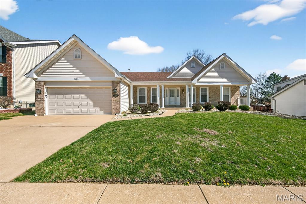 This inviting single-story residence in Florissant features approximately 2,142 square feet of interior living space, spacious open floor plan with vaulted ceilings and a single fireplace. The home offers 3 bedrooms and 2 bathrooms on the main level, including a primary suite with a walk-in closet, complemented by a full walk-out basement that provides significant additional area for storage or recreation. Situated on a corner lot with an attached two-car garage, the exterior combines brick and stone veneer for timeless curb appeal. This property is located in an established neighborhood with sidewalks and streetlights, offering a well-maintained environment for any resident.