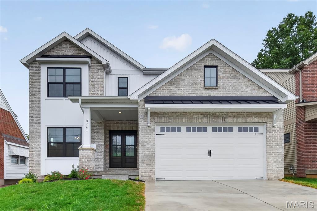 Move In Ready! New Construction in Brentwood by Renaissance Living! This on-trend 2 story features 5 BD, 3.5 BA and 3,573 sq ft of open living space. The curb appeal is impressive with brick, vertical siding, arch shingles, 8 ft tall carriage style garage door w/opener, full yard sod and landscape. The main floor is spacious with 9 ft ceilings, LVP flooring, 5.25 base trim, gas FP, side staircase design, iron spindles, Great Room window wall, Dining Rm/Office with beamed ceiling, 48 inch cabinets with crown and hardware, soft close feature, island with seating bar, quartz countertops, SS KitchenAid appliances, gas range, chimney style range hood, tile backsplash, walk in pantry, boot bench at the Owners Entry and more. The upstairs features 4 spacious bedrooms, trey ceiling in the Primary Bedroom, raised height double bowl vanity, custom tile shower, frameless shower doors, soaking tub, walk in closets in 3 of the bedrooms and convenient second floor laundry. There is LVP flooring in the upstairs hallway and Primary Suite. Additional features include dual High efficiency HVAC, 50 gallon water heater, R 38 ceiling insulation and a 17x14 covered patio with beadboard ceiling. The garage has full drywall, tape and paint. The finished lower level has a tall pour and provides a Family/Recreation Room, Bedroom with egress and bathroom. Students will attend sought after Brentwood schools. Enjoy easy access to restaurants, shopping and services. There is easy access to Highway 40/61 and Lambert International.  Fantastic home, amazing location, a must see!