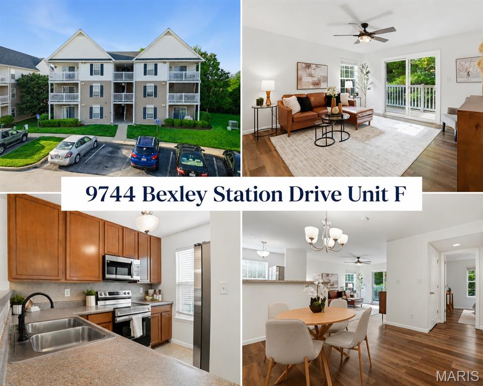 Welcome home to this beautifully updated 2-bedroom, 2-bathroom condo in the highly sought-after Bexley Station community in the heart of Affton! Move-in ready and thoughtfully refreshed, this middle-level unit offers maintenance-free living with stylish updates throughout, including fresh paint, luxury vinyl plank flooring, brand-new stainless steel appliances, a new kitchen faucet and garbage disposal. The spacious kitchen features abundant cabinet and counter space, a tile backsplash and 42" cabinets. The open floor plan flows seamlessly into the separate dining area and bright living room, creating the perfect space for everyday living and entertaining. Natural light fills the living room through large sliding glass doors that lead to your private covered balcony. Backing to mature trees, this peaceful outdoor retreat is the perfect spot to enjoy your morning coffee or unwind with an evening cocktail while taking in the private, wooded views. The spacious primary suite offers a large walk-in closet and an ensuite bath with double vanities and ample storage. A generously sized second bedroom and second full bathroom provide flexibility for guests, a home office or roommates. Private in-unit laundry is included, with the washer and dryer staying with the condo. The building features fire sprinkler protection throughout. The seller will provide a St. Louis County occupancy inspection for added peace of mind. Conveniently located just minutes from the Affton Community Center, 9 Mile Garden, shopping, restaurants, entertainment, parks and major highways, this stunning condo offers the perfect combination of comfort, convenience and value. Don't miss your opportunity to call Bexley Station home!