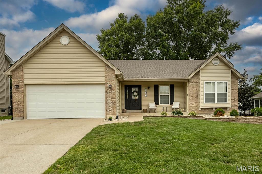 Welcome home to this beautifully updated ranch nestled in the highly sought-after Monticello subdivision! From the moment you step inside, you’ll love the inviting open floor plan highlighted by soaring vaulted ceilings and rich laminate wood flooring that flows seamlessly throughout the main living areas. The kitchen is bright and airy, featuring crisp white cabinetry, sleek stainless steel appliances, great for both everyday living and entertaining. The open layout allows for effortless connection to the dining and living spaces, making gatherings feel warm and welcoming. The main level offers three bedrooms, including a stunning vaulted primary suite designed for comfort and relaxation. The suite boasts an updated bathroom complete with a sleek vessel tub, creating a spa-like retreat right at home. Additional bathrooms have been tastefully updated, and convenient main floor laundry adds to the ease of one-level living. Downstairs, the finished lower level expands your living space with a versatile setup that includes a bar area perfect for entertaining, a half bath (already plumbed for a full), an office area, and a potential sleeping room—ideal for guests or multi-purpose use. Step outside to enjoy a peaceful backyard oasis featuring a lovely patio—perfect for morning coffee or evening relaxation. Peace of mind comes with a newer HVAC (2021) and roof only a few months old! Living in Monticello means access to exceptional amenities, including three pools, basketball courts, tennis and pickleball courts, scenic walking trails, a clubhouse, and several lakes—offering a lifestyle that blends recreation, convenience, and community. This home truly has it all—style, space, and location. Don’t miss your chance to make it yours!