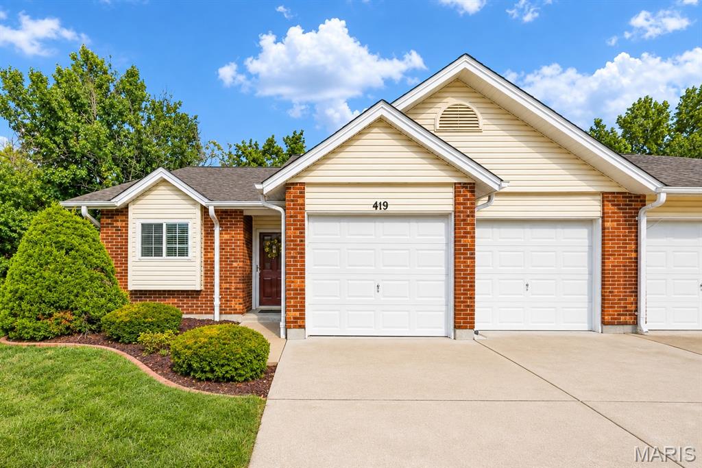 Welcome to this beautiful 2 bedroom, 2 full bathroom villa with nearly 1,100 sq. ft. in the heart of St. Peters in the quiet Crown Colony subdivision. Enjoy main level living, a spacious 2 car attached garage, laundry room w/ washer and dryer included, and a private back patio overlooking the backyard. The kitchen features newer appliances (2018), all of which are included in the sale. The living room, dining area and office space feature newer wood veneer flooring, vaulted ceilings, bay window, contemporary lighting/fans and neutral colors. The primary bedroom has dual closets and en-suite bath with walk-in shower. A 2nd bedroom, additional full bathroom and multiple closets give you ample space to live, work and entertain. Additional features include newer windows throughout (2018), 20ft. x 19ft. 2 car garage w/ shelving, newer Trane HVAC system (2018) and an architectural shingle roof (covered by HOA). Crown Colony is a beautiful subdivision located from all the amenities on Mid River Mall Dr. and the monthly HOA fee includes water, sewer, trash, snow removal, community pool and clubhouse, lawn maintenance and some insurance.