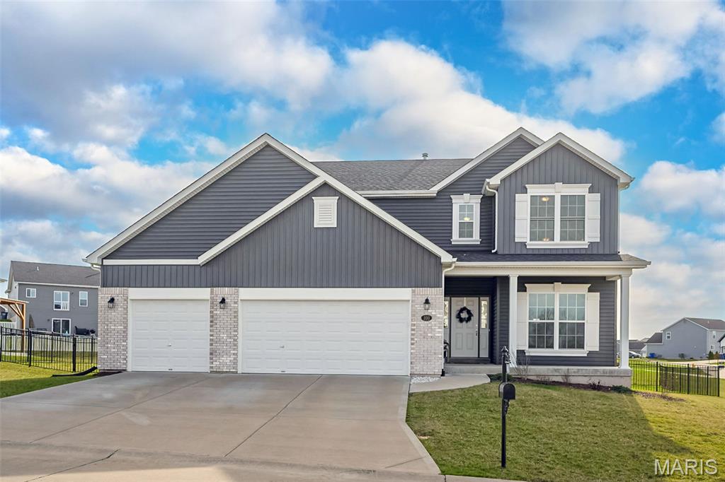 Welcome to this beautifully upgraded 5-year-new two-story home, situated on one of the largest lots in the subdivision, offering over 2,500 sq. ft. of living space, 3 bedrooms, 2.5 baths, and a 3-car garage. The main floor features an open-concept layout where the great room, highlighted by a stunning 5-bay window, flows seamlessly into the kitchen—perfect for everyday living and entertaining. The upgraded kitchen boasts recessed lighting, 42" cabinets with soft-close drawers, a 7' center island, granite countertops, stainless steel appliances, gas range, and a walk-in pantry. A versatile flex room off the entry provides the ideal space for a home office or den. 
Upstairs you’ll find a relaxing owner’s suite with a tray ceiling and a luxury bath, along with a functional loft area and additional bedrooms, each with spacious walk-in closets. The great room and all bedrooms are braced and wired for ceiling fans. 
Additional features include a dual-zone HVAC system, wood-burning fireplace, 9' ceilings, whole-home water softener, 3/4 bath rough-in at the lower level, 12x12 patio, and a fully fenced backyard. Enjoy the benefits of newer construction without the wait—this home is move-in ready and waiting for you!