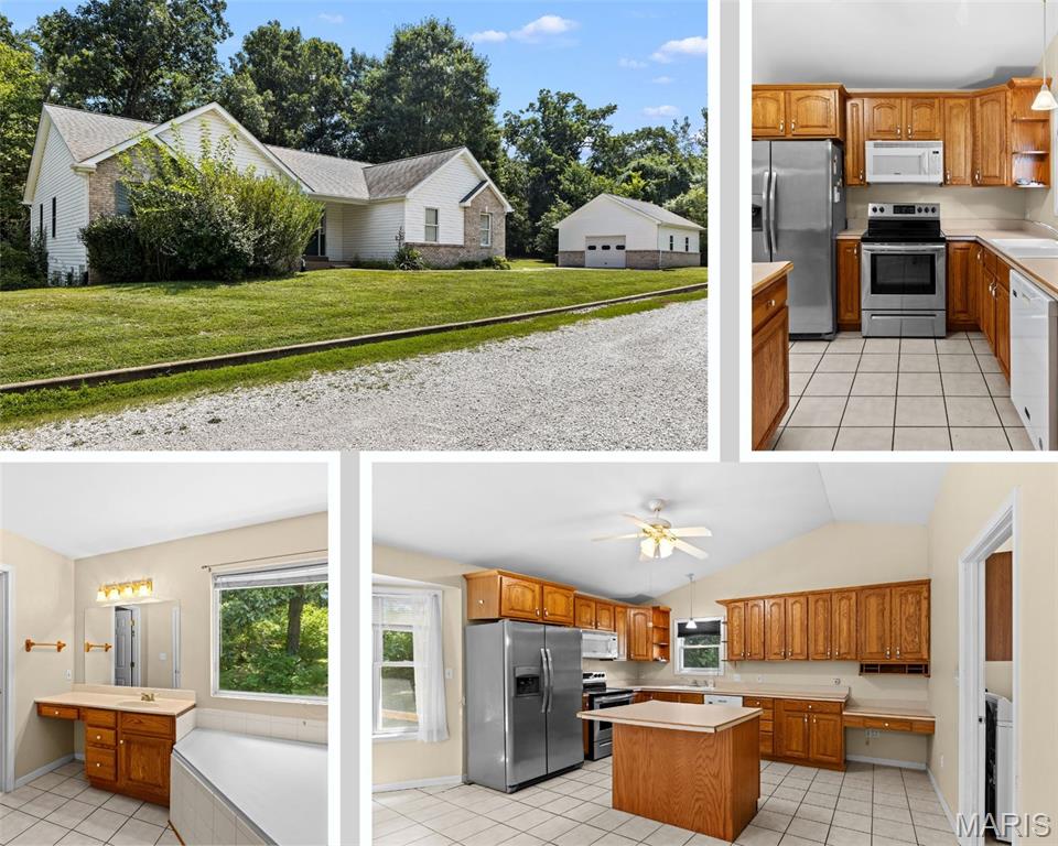 Welcome to this charming 3-bedroom, 2-bath home nestled at the very end of a peaceful cul-de-sac on a generous 0.77-acre lot. Offering an incredible sense of privacy, the secluded backyard walks out to protected green space that makes the property feel almost endless. Inside, you'll find a bright, open-concept layout connecting the spacious kitchen, dining area, and living room—perfect for everyday living and gathering with family. The primary suite has a a large walk-in closet, spacious tub and shower. The walk-out lower level offers a canvas of untapped potential. Addtional features include City of New Melle Water and Sewer connection as well. 
Note: There is a known foundation condition with varying repair estimates; the seller has been provided the estimate details, and the list price reflects that consideration.  See Supplements for option, seller encourages buyer to consult their own professionals/experts. 

Car enthusiasts, hobbyists, and tradespeople will fall in love with the massive detached garage/workshop! Deep enough for multiple vehicles, it features extra attic storage space above and plenty of clearance to install a vehicle lift. Located in the vibrant community of New Melle, this home offers that sought-after small-town feel with supportive neighbors, local businesses, and recreational activities. Best of all, it's within easy walking distance to Daniel Boone Elementary. Bring your vision, updates, and personal touches to turn this property into your dream home for the next chapter of your journey!