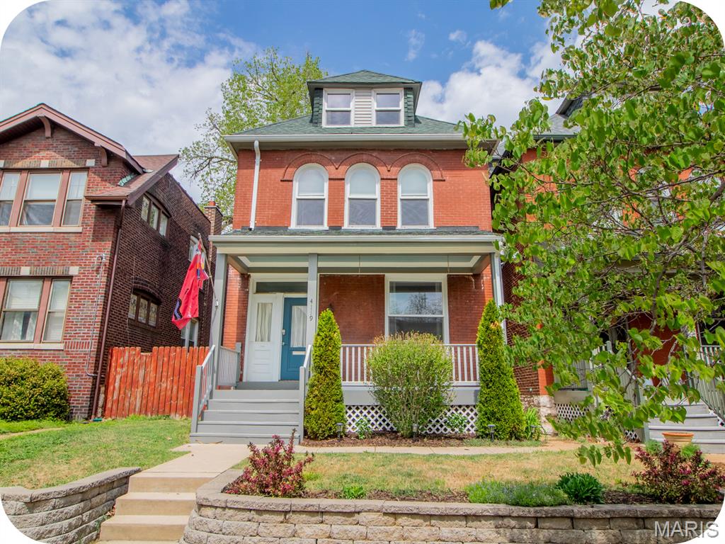 Not every neighborhood earns its reputation, but Shaw certainly does. Walkable streets, friendly neighbors, and everything you'll need within a few blocks - the Missouri Botanical Garden, Tower Grove Park, Sasha's on Shaw, Fiddlehead Fern Cafe and Bailey's Range all without touching your car keys. This is the type of proximity that quietly changes how you live life. 4119 Castleman begins outside with beautiful landscaping and a large covered front porch perfect to start your day with your morning coffee and then wind-down in the evening waving at neighbors. Inside, this thoughtfully renovated 1896 home greets your with character from the entry staircase, hardwood floors throughout, a decorative brick fireplace, and an open layout that flows from the living room to the dining room and into the updated kitchen with granite counters, stainless steel appliances, tile backsplash and a breakfast bar that keeps everyone in the conversation. A half bathroom rounds out the main level. Upstairs, the second floor features two bedroom suites, each with their own private bathroom. One has a walk-in closet, double vanity and walk-in shower, and the other has two closets and a full tub shower combo. You get to decide which one is yours. And to make life that much easier, laundry is conveniently located on the second floor. The third floor adds two more bedrooms and a full bathroom, giving you real flexibility for guests, a home office, a creative studio - space that can grow and change with you. Out back, the fully fenced yard is complete with a deck, patio, a raised garden bed, and a two-car "garage-port" that doubles as a bonus covered patio - true outdoor living space for Spring gardening, Summer barbecues, and Fall evenings around a fire pit. From lazy days at home to social weekends at the farmers market and the Botanical Gardens, Shaw has a way of making you never want to leave and 4119 Castleman is a pretty great reason to stay.