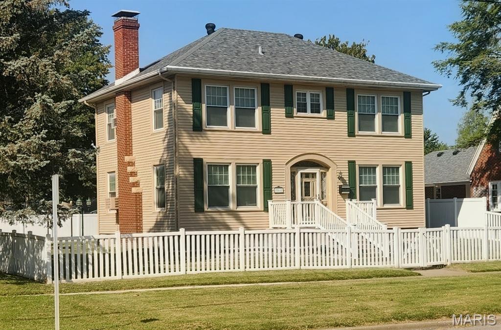 Historic Georgian Style Home on North State Street in Jerseyville. Beautiful entry foyer with open staircase, Large living room with wood burning fireplace. Dining room has bi-fold French doors with beveled glass. 3 Bedrooms and 3 Baths with a 900 square ft family room with its own heating and a/c. New roof in 2026. New 40 gal hot water heater, sump pump, some new flooring and light fixtures in 2026, New in 2025, washer and dryer stack unit, electric stove/range, and refrigerator, all appliances stay! Family room addition built by Patriot SunRooms.