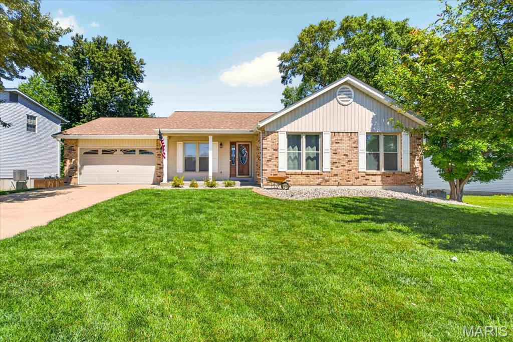 Welcome home to this spacious 4-bedroom ranch offering nearly 3,000 square feet of finished living space, a walkout lower level, and an incredible backyard built for entertaining! Step inside to find vaulted beamed ceilings with new skylights, rich hardwood flooring, and an open, inviting layout filled with natural light. The spacious living room features a cozy fireplace , wine bar and flows into the dining area and kitchen, creating the perfect space for everyday living and gathering. Primary suite with updated bath, three additional bedrooms, hall bath and spacious laundry room complete the main floor. Downstairs, the finished walkout lower level provides an abundance of additional living space including gym, bath and large recreation areas ideal for entertaining, hobbies, a home office, or multi-generational living as well as large storage area. Outside, you’ll love the expansive deck overlooking the fenced backyard, above-ground pool, and gazebo-covered hot tub area—your own private retreat for summer fun and year-round relaxation. Major updates include a brand-new roof and HVAC system, providing peace of mind for years to come. An oversized 2-car garage offers plenty of room for vehicles, storage, and workspace. Conveniently located in the heart of St. Peters near parks, shopping, restaurants, and major highways, this move-in ready home offers the space and amenities today’s buyers are looking for.