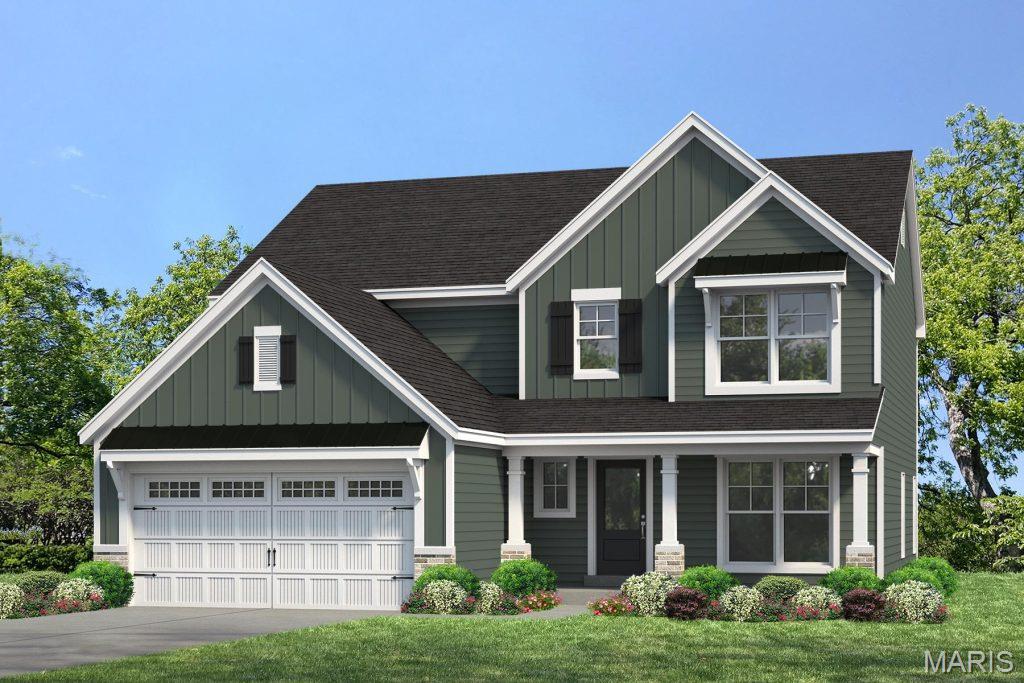 Be the first owner! Stunning, new construction by Fischer and Frichtel in Ryehill Manor in St. Peters. This dynamic 2 story home will wow you! The curb appeal is impressive with board and batten siding, brick, arch shingles, metal accent roofing, carriage style garage door, full sod, landscape and lawn irrigation. Features include 3 bedrooms, 2.5 baths, 2,468 sq ft, 9 ft ceilings on the main floor, luxury vinyl plank flooring throughout the main level, Flex Room/Dining Room, side staircase design, wrought iron stair spindles, main floor Laundry, 2 panel doors, 5.25 inch baseboards, 42 inch Shaker style White cabinets with crown, contrast island with seating bar, pendant lights, recessed lights, soft close doors and drawers, dovetail drawer construction, quartz countertops, tile backsplash, under cabinet lighting, walk in pantry, stainless steel appliances, gas range, chimney style hood, microwave, refrigerator, dishwasher, double door entry to the Primary Suite, walk in closet, cultured marble shower, free standing soaking tub, raised height dual vanities, large secondary bedrooms, spacious Loft, HVAC zoned system, 50 gal water heater, Low E windows, rough in bath and a 12x12 composite deck with steps to a 14x12 patio. The garage has added depth and an insulated garage door with opener. This single entrance neighborhood offers easy access to Hwys 70 and 370, shopping, restaurants, services and The St. Peters Rec Plex. Ryehill Manor residents will receive a 3 year paid membership to the spectacular St. Peters Rec Plex. This home is under const and scheduled for an August 2026 completion.