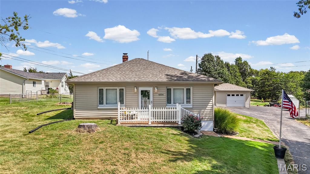 Welcome to this move-in-ready home on a spacious 1/2-acre flat ! This well-maintained  home is truly MOVE IN READY! It features a beautiful living room, large inviting eat-in kitchen with stainless steel appliances, Two bedrooms, One updated bathroom, pella windows and sliding door,  a one-car garage, carport, and plenty of room for future additions or expansion. The unfinished basement offers valuable storage space and convenient walk-up access. Ideally located in the sought-after Mehlville School District. No HOA or subdivision restrictions! Enjoy the freedom to park your boat or  RV on the property. Close to shopping, dining, entertainment, and major highway access. A rare combination of location, land, flexibility, and potential—don't miss this opportunity! Agent related to seller.