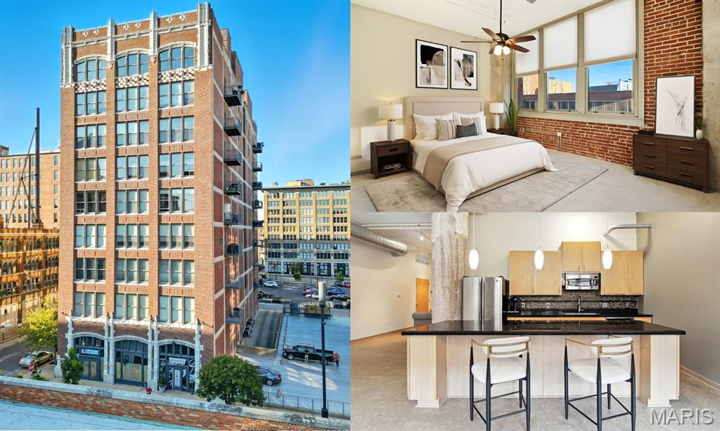 Welcome to urban luxury living at its finest - Step into this stunning 2 bedroom/ 2 full bath condo and experience the perfect blend of modern elegance offering 10 ft ceilings, exposed brick & city charm. Located in the coveted Printers Lofts, this SW corner unit boasts an open floor plan with expansive windows (with custom adjustable blinds) that flood the space with natural light. This gourmet kitchen is a chef's dream! Featuring stainless steel appliances and a massive center island, ideal for entertaining. You'll love the large primary suite with a big walk-in closet and a bath featuring shower & tub. Convenient in-unit laundry! This unit is located right by the elevator and has a storage room on the same floor! Enjoy the convenience of a secure, climate-controlled garage with an assigned parking space. Printers Lofts offers top-notch amenities, including a gym, rooftop deck, community room, secure garage parking, additional guest parking and a vibrant sense of community. Nestled in the heart of Downtown West, outstanding location! Located just steps from the vibrant energy of downtown, you’re minutes from CITY SC soccer at CityPark, the beloved attractions of Union Station, the Gateway Arch, 21C Hotel with rotating art displays and the Locust Street Athletic Club with pool, world-class dining and entertainment, and effortless highway access to Midtown, Central West End, and Forest Park - you'll love the vibrant lifestyle St. Louis City has to offer! MOVE-IN READY for you, already passed occupancy. CALL NOW