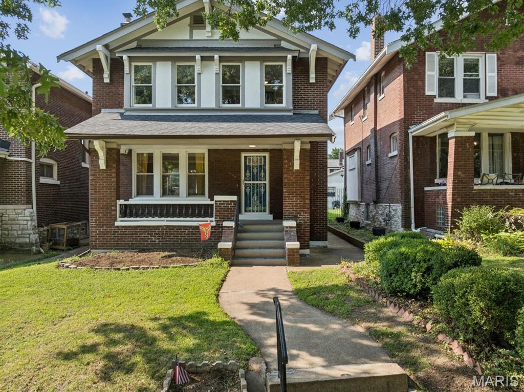 Don't miss this gem with classic curb appeal in the Historic Compton Heights neighborhood. This beautifully remodeled 3-bed, 2.5-bath, 2-story home checks every box. The fireplace is flanked with built-in bookcases and stained glass windows. Historic millwork, crown molding, and stylish lighting fixtures bring warmth and character to the living and dining rooms.

French doors in the dining room add character and allow in an abundance of natural light. The dining room is open to kitchen and the center island has seating. The kitchen has been thoughtfully updated and features 42" white cabinetry, granite countertops, and stainless appliances. Convenient powder room completes level.

Upstairs, the primary suite offers a modern bath, walk-in closet + sitting room that overlooks the backyard. Two more ample bedrooms are served by another full bath.

The home has seen meaningful updates throughout — including the water line and plumbing, HVAC, majority of windows, roof, and bedroom carpet — giving buyers the confidence of a well-maintained property. 

The unfinished walk-out basement offers serious storage and unlimited potential. A covered back porch leads to the fenced yard and the 1-car detached garage. The dead-end street setting, and proximity to Tower Grove Park, Reservoir Park, and the Community Garden make this location as livable as the home itself. Easy access to highways 44 & 55 rounds it all out.