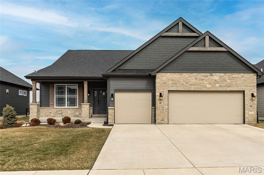 What an amazing opportunity to own a Freedom home built by Lombardo. This Buckingham Series, the Bellwynn, is sure to impress you upon entering this home. Upon entering the home, the third bedroom option is currently being used as a formal LR; however, with the natural light, an office would also be a great option. 11' ceilings in the main living area create an abundance of openness. The deluxe kitchen series with quartz countertops is sure to impress you with abundance of custom self-closing cabinetry, the seller choose to eliminate the two windows, adding additional cabinets, SS appliances, oversized island along with a walk in pantry truly completes the kitchen, undercabinet lighting, cabinets with their own outlet(s) offering you to store your larger appliances away from sight, leaving you nice clean lines in your kitchen. The DR/ Greatroom combo is accented with recessed lighting, a floor-to-ceiling gas fireplace with a custom mantle, which the seller added after moving in. Plus, they added a fully heated and cooled sunroom off the back, perfect for days when you want to feel outside without dealing with pollen or pests.
Wait until you see the remaining portion of the home, plush trackless carpeting in both bedrooms, and the main-floor laundry with a cabinet station that leads you into the huge primary master suite. Looking for your own vanity, the seller made modifications for the primary bath where you have your own vanity to prepare or end your day, add the walk-in shower, transom window for natural lighting, making you feel you have your very own spa! The main bathroom is a masterpiece in its own right, with a detailed tile pattern. 
Off the garage you will find a half bath tucked away along with a area which could be used for a multitude of purposes, add the 3 car garage along with the basement which offers a egress window, the seller has already added additional electric outlets ready for your finishing touches, but wait, the lower level bathroom with shower is completely finished allowing you to finish the basement to your dreams. Monthly fee covers lawn care, sprinkler system and snow shoveling of driveway, sidewalk leading up to your home, plus grass cutting!