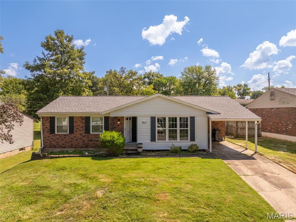 4 Bedroom Ranch In GREAT Location. Opportunity Awaits!! This is the perfect home to build some sweat equity with. Brick and vinyl exterior boasts curb appeal as you arrive. Enter front door to find spacious Living room. Kitchen has gas stove and leads to back patio with fenced in backyard. 4th bedroom off kitchen would also serve as great office space. Center Hall leads to 3 Additional bedrooms and 2 full Baths. Primary Bedroom is appointed with full Bath. Large Basement is perfect to build future additional living area. Location Location with quick access to Interstate, Saint Charles West School District.