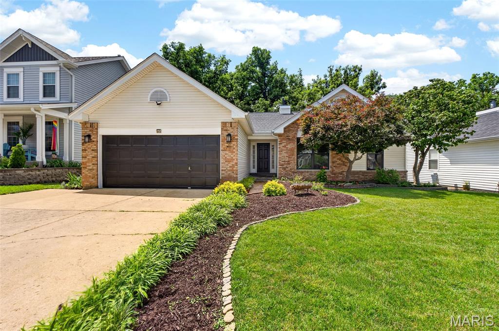 Welcome to this stunningly reimagined atrium ranch in the highly sought-after Glen Eagles Estates of Valley Park, where modern luxury meets the timeless architectural appeal of soaring 12' ceilings and light-filled open spaces. Situated on a premium walk-out cul-de-sac lot that backs to serene, wooded ground, this home has been completely renovated from top to bottom to offer a sophisticated, turn-key experience. The main level features a breathtaking new kitchen and a redesigned hall bath, complemented by fresh paint and new flooring that flows seamlessly throughout the airy, open floor plan. The signature atrium windows flood the home with natural light, highlighting the "spectacular" great room and its wood-burning fireplace. Expanding your living space significantly, the walk-out lower level now includes a brand-new, professionally finished bathroom, adding immense value and utility to the family room area. With updated systems including a newer roof, siding, gutters, and newer HVAC and water heater, this home combines the peace of mind of high-quality maintenance with the high-end feel of a custom new build. Located within the prestigious Parkway South school district and offering easy access to local amenities, this property is the perfect blend of modern style and tranquil suburban living.