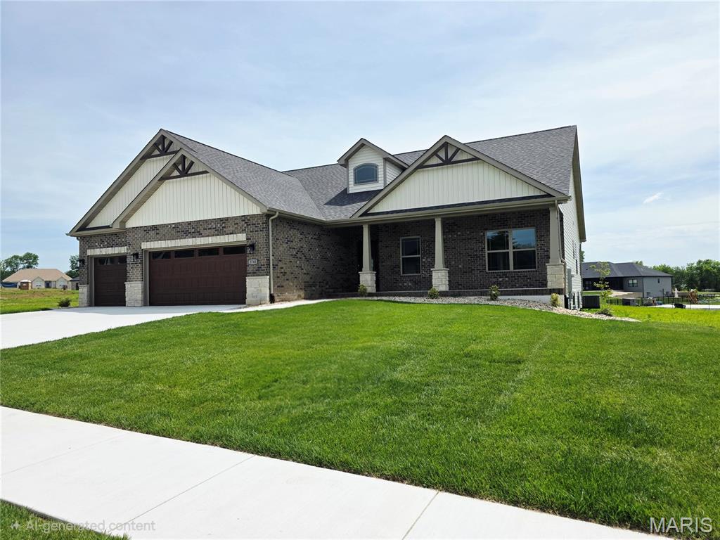 Stunning "French" Devonshire floor plan by CNR Homes with beautiful golf course views! This 4-bedroom, 3.5-bath home offers over 3,000 sq. ft. of finished living space, including a finished basement and a three-car finished garage. The main level features vaulted ceilings and an open-concept design, highlighted by an upgraded kitchen with granite countertops, a large center island, staggered cabinetry, and pantry with built in shelving—all seamlessly connected to the living room with an gas fireplace.

The finished lower level provides a spacious family room with a second fireplace, a fourth bedroom, full bath, and plenty of storage. Outdoor living is just as impressive with an oversized covered patio and inviting front porch. Ideally situated at the back of the community, this home offers peaceful golf course views.
