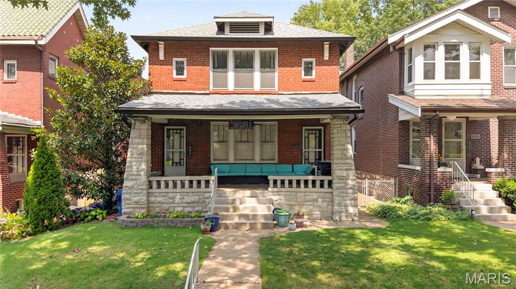 Welcome to 3651 Dover Place, a beautiful 1924 Arts & Crafts home in the established Holly Hills neighborhood. Originally a duplex and thoughtfully converted into a single-family residence, this 3-bedroom, 2-bath home offers over 3,200 SF of living space and an abundance of timeless Old World charm. The welcoming front porch leads to a spacious interior featuring hardwood floors, 9’ ceilings, original French doors with beveled glass, and generously sized living and dining spaces. The updated kitchen offers granite countertops, a large island with cooktop and oven, and plenty of pantry storage. Upstairs, the oversized 27x13 primary bedroom is joined by two additional bedrooms, a full bath, and a convenient laundry room with ample storage. Updates include energy-efficient Mitsubishi mini-split HVAC system, tankless water heater, detached 2-car garage, and large lot. A rare opportunity to own a spacious, character-filled Holly Hills home with major updates already completed! Assumable VA loan at an attractive 2.5% interest rate, subject to lender/VA approval and eligibility.
