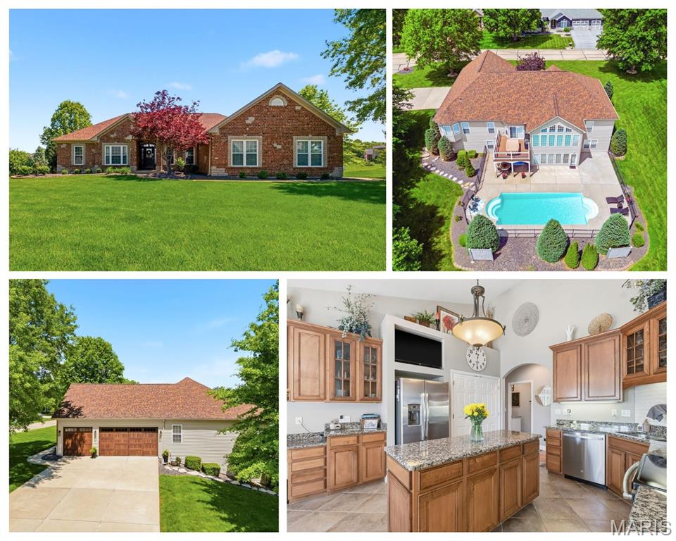 Discover the perfect blend of comfort, flexibility, and resort-style living in this exceptional atrium ranch located in Troy's prestigious Westborough Estates. Designed with multi-generational living in mind, this spacious home offers 5 bedrooms and 3 full baths, including 3 bedrooms on the main level and 2 additional bedrooms with a full bath in the finished walkout lower level, providing privacy and independence for extended family, guests, or live-in caregivers. The timeless brick and stone exterior welcomes you into a thoughtfully designed split-bedroom floor plan featuring a vaulted great room, separate dining room, private office/study, and convenient laundry/mud room. The eat-in kitchen showcases beautiful wood cabinetry, granite countertops, stainless steel appliances, and ceramic tile flooring, with easy access to the maintenance-free deck overlooking your private backyard retreat. The primary suite offers a relaxing escape with dual vanities, jetted tub, separate shower, private water closet, and an impressive walk-in closet. Downstairs, the light-filled atrium design creates a true second living area complete with a spacious family room, custom wet bar, two generously sized bedrooms, and a full bath. With direct walkout access to the backyard and pool area, the lower level functions beautifully as a private guest suite or multi-generational living space.  Outside, enjoy your own staycation paradise featuring a sparkling in-ground saltwater pool with a new salt cell (2025), pool cover (2025), and solar cover. Additional updates include a new roof, gutters, downspouts, stylish front windows, garage doors (2023), water heater, lower-level carpet (2023), and appliances (2020). For added peace of mind, sellers are providing a one-year home warranty. Whether you're looking for space to bring family together under one roof or simply want room to spread out and entertain, this home offers the flexibility, comfort, and lifestyle you've been searching for.