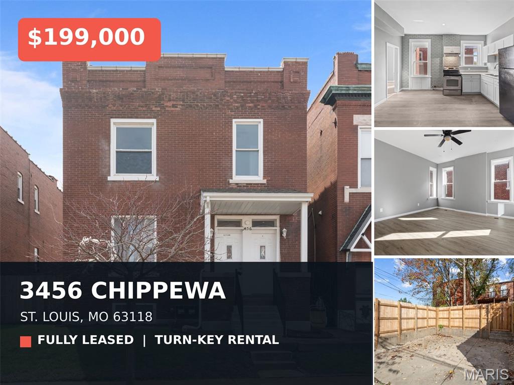 Fully leased, extensively renovated and producing income from day one. This solid South City brick duplex was gutted and rebuilt within the past 24 months, with permitted improvements including new electrical wiring, new PEX plumbing, two new Carrier HVAC systems, two new 50-gallon water heaters, a new roof, sewer rough-in work and exterior tuckpointing. Both units offer updated kitchens, modern flooring, neutral finishes and bright living spaces, plus separate systems and a private fenced outdoor area. Current rents total $2,050 per month, with Unit 1 leased at $950 and Unit 2 leased at $1,100. For the investor who wants rental income without inheriting someone else’s renovation list, 3456 Chippewa is already leased, updated and ready to go. Please do not disturb tenants. Buyer to independently verify lease terms, financial information, permits and property details. ***No showings without an accepted contract.***