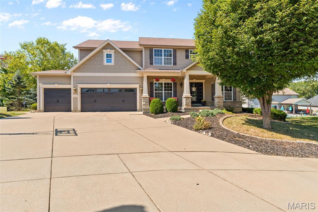Pride of ownership is evident throughout this meticulously maintained 2-story home, ideally situated on a quiet cul-de-sac. Offering 3,256 sq. feet, 4 bedrooms, 3.5 baths, and an oversized 3-car garage, this home combines spacious living, functionality, and location.
Main level features 9' ceilings, welcoming wood-floor entry, formal dining room, and home office.  Spacious kitchen boasts hardwood floors, 42" espresso cabinetry, stainless steel appliances, large island, and opens to 21' x 19' great room with gas fireplace. Sliding doors lead to the patio and beautifully landscaped backyard—perfect for relaxing or entertaining. A convenient FULL bath is located near the owners entry (AKA the garage), while a guest powder bath is more centrally located.
Upstairs, a loft/family room provides a more private living space. Huge primary suite features a luxury bath with double sinks, separate tub and shower, and an oversized walk-in closet. Three additional generously sized bedrooms provide flexibility for family, guest, or home office. 
The unfinished lower level offers excellent potential for future living space, recreation, or storage and includes hookups for additional washer/dryer. Beautifully cared-for home with generous living spaces, a fantastic yard, great location, and schools.